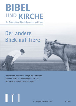 Das Cover zeigt oben den Titel in Blautönen, darunter ein Bild eines Esels und einer Person. Der untere blaue Bereich enthält Themenzeilen. Unten stehen Logo und Ausgabeangaben 71. Jahrgang 4. Quartal 2016.